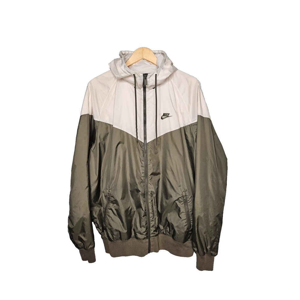 NIKE Windrunner Jacket Men’s Large Hooded Windbreaker Full Zip Green Beige
